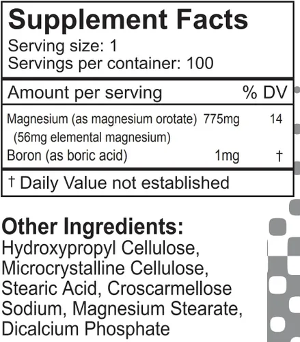 Vista 2 de LifeLink 's Orotato de magnesio 775 mg x 100 tabletas Cerebro, hueso, salud cardiovascular Sin gluten y sin OMG Fabricado en los Estados
