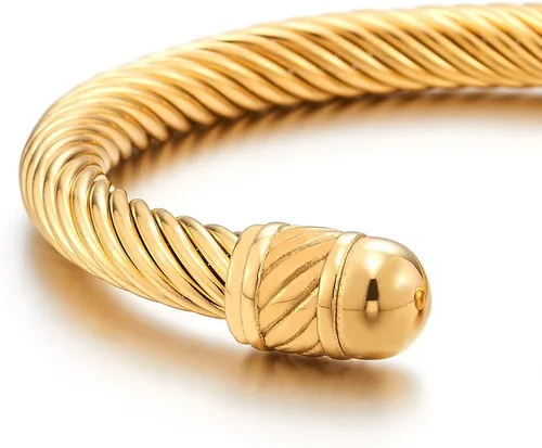 Vista 3 de COOLSTEELANDBEYOND Pulsera elástica ajustable de acero inoxidable color dorado para hombres y mujeres