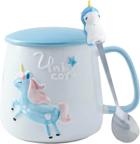 Vista 18 de Taza de globo de aire caliente con tapa, cuchara para niños, taza de leche de dibujos animados, taza 3D, taza de café de cerámica, taza de té