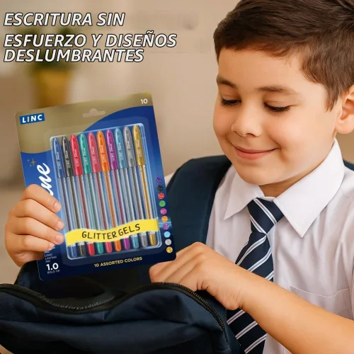 Vista 4 de Paquete de 10 bolígrafos de gel con purpurina Shine - Surtido
