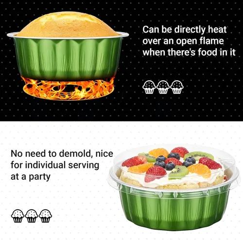 Vista 3 de Beasea Disposable Ramekins with Lids, 50 Pack 8oz 235ml Aluminum Foil Baking Cups with Lids, Aluminum Creme Brulee Ramekins Muffin Cupcake Pudding