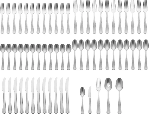 Vista 2 de Lenox French Perle Scallop - Juego de cubiertos de 65 piezas, acero inoxidable 18/10, apto para lavavajillas, juegos de utensilios de cocina