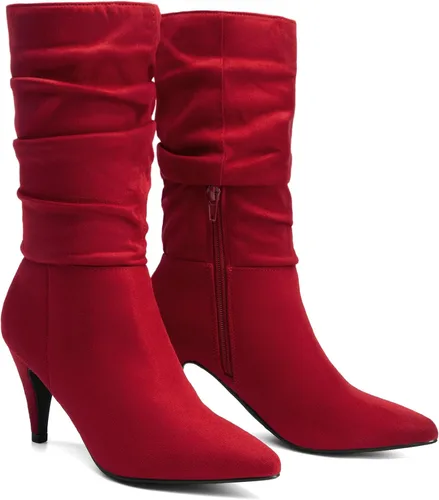 Vista 4 de DREAM PAIRS - Botas de tacón alto para mujer, de media pantorrilla, con punta puntiaguda, holgadas, Botas de otoño