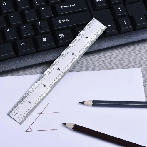 Vista 6 de eBoot Paquete de 2 reglas de acero inoxidable para ingeniero, regla métrica con marcas de 1/8, 1/16, 1/32, 1/64 pulgadas para ingeniería, escuela