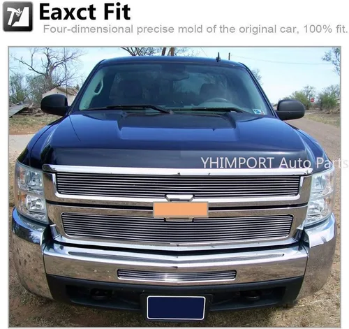 Vista 6 de Inserto de rejilla de aluminio sólido compatible con Chevy Silverado 2007-2010 2500HD/3500HD cromado, 3 piezas