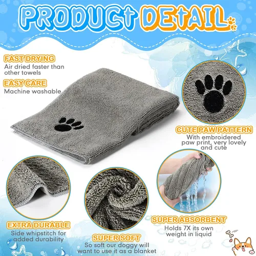 Vista 2 de Chumia Paquete de 4 toallas para perros para secar el aseo de mascotas, absorbentes, de microfibra suave, de secado rápido, para invierno, grandes