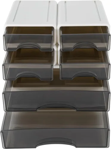 Vista 5 de Caja de almacenamiento apilable de oficina con cajones, caja de almacenamiento de escritorio de oficina con 6 cajones, organizador de cajones
