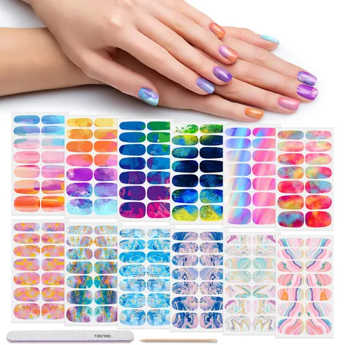 Vista 12 de 12 hojas de tiras de esmalte de uñas, autoadhesivas, calcomanías de uñas de gel, envolturas completas para mujeres y niñas, diseño de grafiti, cielo