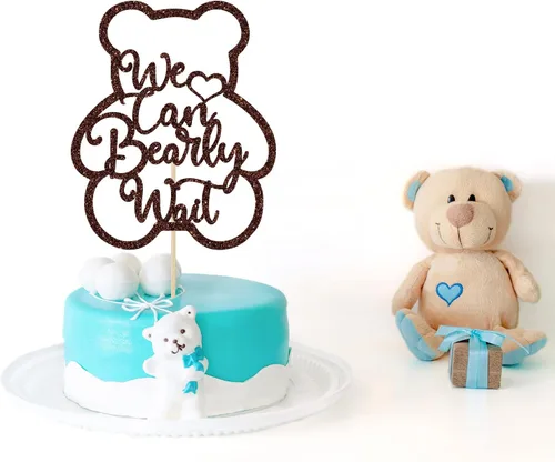 Vista 4 de Decoración para tartas de We Can Bearly Wait con purpurina marrón, Sweet Baby/Oh Baby, decoración de fiesta de revelación de género