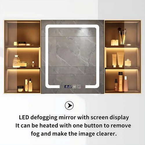 Vista 3 de Tocador de baño con fregadero, lavabo individual/doble y gabinete con espejo LED para eliminar la niebla, diseño moderno, tocador flotante montado