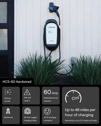 Vista 2 de 48 Amp EV Charger, Enphase HCS-60, Hardwired, 240V, 11.5kW Power, Safety Certified, 5-Year Warranty, 25 ft Cable, J1772 Ruggedized Connector