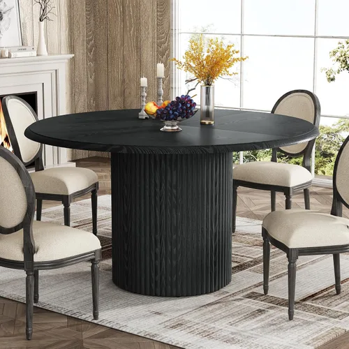 Vista 10 de Tribesigns Mesa de comedor redonda de 47" para 4, mesa de cocina estilo granja con base de metal, mesa de cena pequeña moderna para comedor, cocina