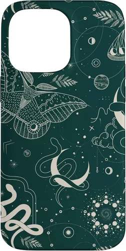 Vista 21 de Dark Green Mystical Witchcore Celestial Night Moth & Snake Case para iPhone 16