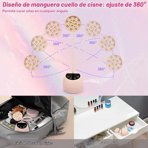 Vista 5 de CGBE Lámpara de uñas LED UV, mini lámpara de uñas de curación flash Rosa
