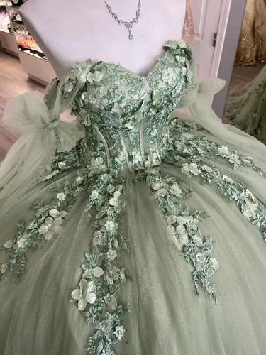 Vista 5 de XYAYE Vestidos de quinceañera con hombros descubiertos para mujer, vestido de fiesta con tren hinchado dulce 15 16 vestidos de flores 3D vestidos
