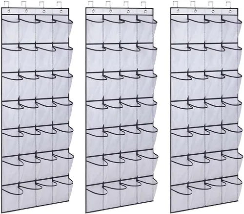 Vista 9 de Organizador de zapatos colgante sobre la puerta, zapatero de malla de gran capacidad, 24 bolsillos para colgar zapatos, armario de almacenamiento