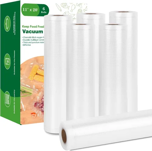 Vista 10 de Moretoes Bolsas selladoras al vacío, 3 rollos de 8 x 16 pies para guardar alimentos, rollos de bolsas de grado comercial, sin BPA, bolsa