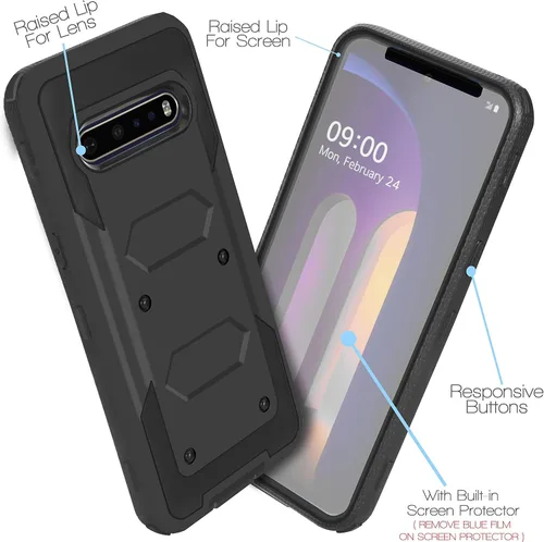Vista 5 de Funda ThinQ para LG V60 ThinQ de alta resistencia a los impactos/armadura de alta resistencia a los impactos, funda de pantalla integrada con Negro