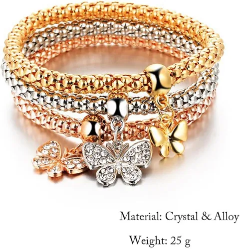 Vista 2 de GuGoLar 12 pulseras de cadena de maíz de oroplataoro rosa de cristal multicapa de mariposa círculo de corazón medallón de árbol de la vida