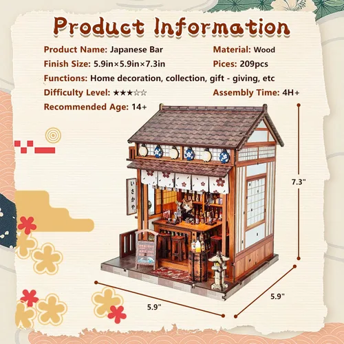 Vista 2 de Kit de rincón de libros para adultos, kit de casa de muñecas Sakura japonesa, kit de casa en miniatura con luz LED, mini kit de construcción