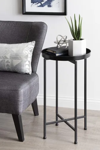Vista 2 de Kate and Laurel Celia - Mesa decorativa redonda de metal plegable con bandeja superior, negro