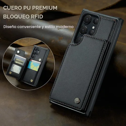 Vista 8 de Vinich Funda tipo cartera para Samsung Galaxy S22 Ultra con tarjetero Negro