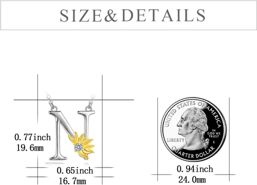 Vista 4 de POPLYKE Collar de girasol con inicial, regalos de girasol para mujeres y niñas, letra del alfabeto, letra y nombre, Plata esterlina, cristal
