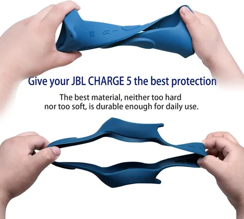 Vista 7 de LTGEM - Funda de silicona para altavoz JBL Charge 5, protector de viaje de gel suave, bolsa de goma impermeable con correa para el hombro (azul)