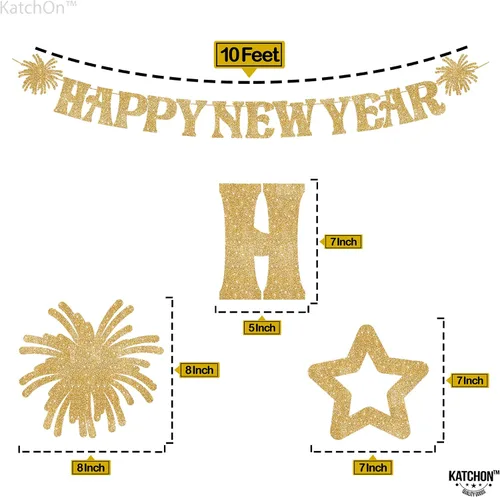 Vista 3 de KatchOn, Cartel de feliz año nuevo dorado con purpurina – 10 pies, Bye 2026 Hello 2026 Banner Decoraciones de feliz año nuevo, letrero de feliz