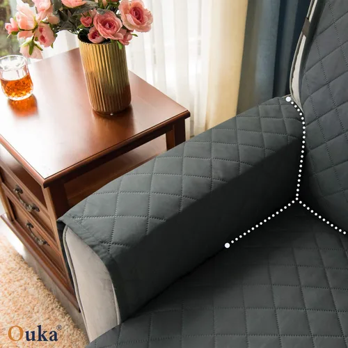 Vista 5 de Ouka - Funda reclinable para perros, de ancho de asiento de 63,5 cm, protector de sofá de tela reversible con correas elásticas, funda de sillón Gris