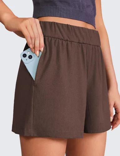 Vista 3 de CRZ YOGA Cómodos pantalones cortos acanalados para mujer, de cintura alta, lyocell, casual, para descansar, atléticos, con bolsillos