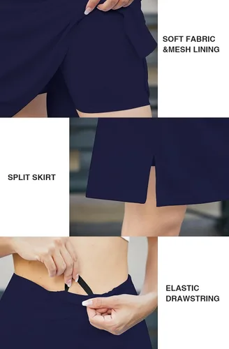 Vista 5 de Hount Falda pantalón de golf de 20 pulgadas de largo hasta la rodilla para mujer, falda de tenis, falda larga atlética casual deportiva con 4