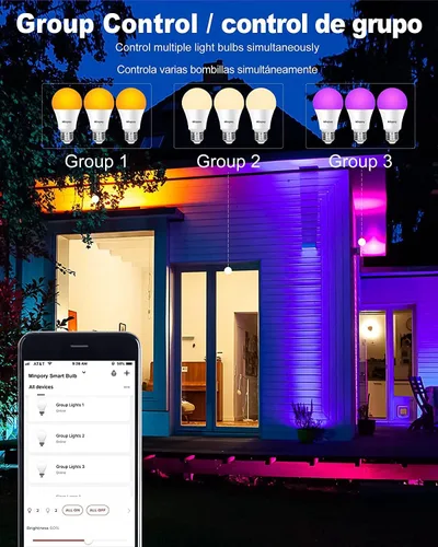 Vista 6 de OHLUX Bombillas inteligentes, bombillas LED que cambian de color para Alexa y Google Assistant, WiFi de 2.4 GHz y Bluetooth con sincronización