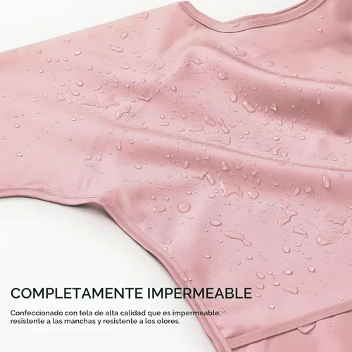 Vista 3 de POIKSHARK Paquete de 4 baberos de manga larga, bata impermeable para bebés de 6 a 30 meses, babero reutilizable con bolsillo para llevar, color rosa