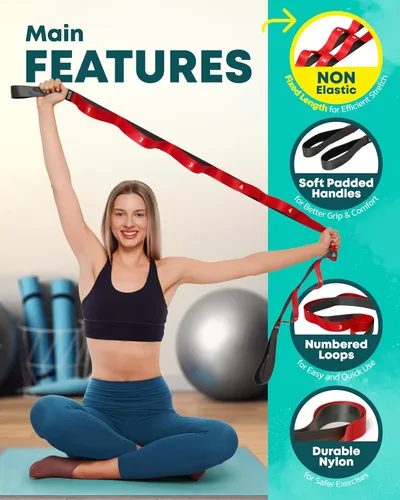 Vista 3 de Stretching Strap with Loops, Non Elastic Stretch Band for Physical Therapy