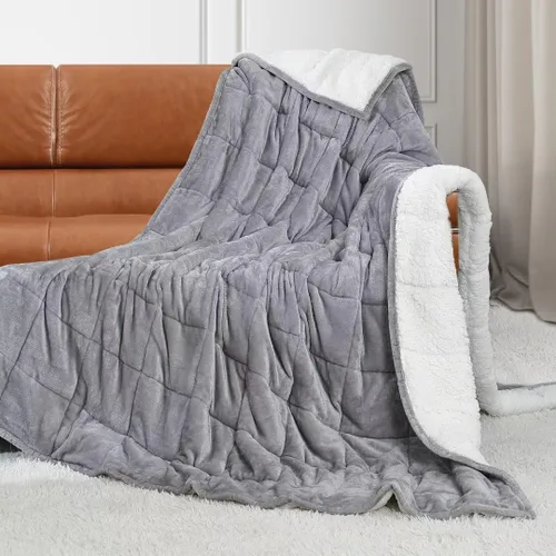 Vista 18 de Alomidds Manta con Peso para Adultos, Tamaño Twin 12 lbs Mantas con Peso, Manta Pesada con Forro Polar Suave y Brillante Reversible y Sherpa Cálido