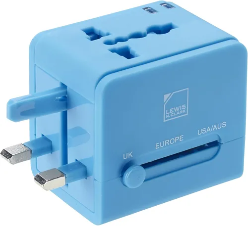 Vista 3 de Lewis N. Clark Global Adapter con cargador USB, Azul), EK150BLU
