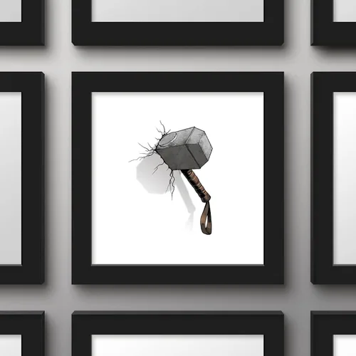 Vista 3 de Trends International Gallery Pops Marvel Comics Avengers - Póster de pared de martillo Mjolnir para pared, 12 x 12 pulgadas, versión enmarcada