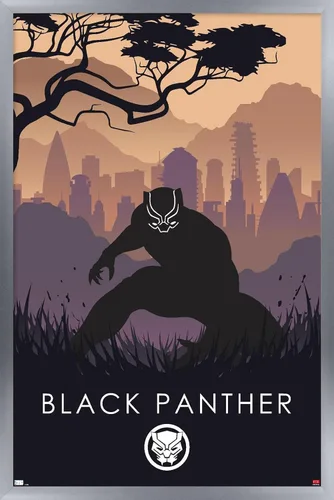 Vista 11 de Trends International Marvel Heroic Silhouette - Póster de pared de Black Panther, 14.725 x 22.375 pulgadas, versión enmarcada de madera de granero