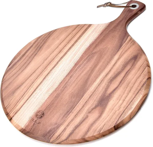 Vista 8 de BILL.F Pala para Pizza de Madera de Acacia, Tabla de Cortar de 10", Tabla de Paddle para Queso, Bandeja de Pan y Galletas para Servir y Preparación