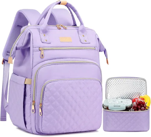Vista 10 de AIJIEKE Mochila de almuerzo para mujer, mochila para portátil de 15.6 Beige