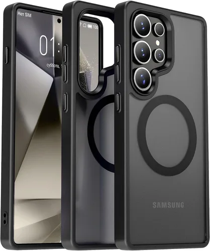 Vista 55 de Oterkin Funda magnética para Samsung Galaxy A17 mate, funda de teléfono A17 compatible con MagSafe esmerilada, translúcida, a prueba de golpes Negro