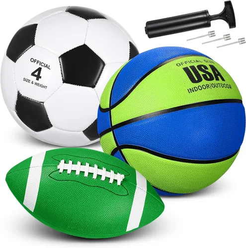 Vista 9 de Libima Juego de 3 pelotas deportivas para niños y adolescentes, incluye tamaño oficial, baloncesto, fútbol, fútbol con bomba y bolsa de transporte
