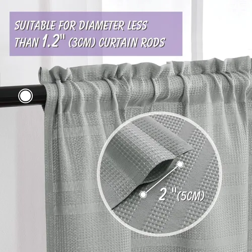 Vista 2 de Home Queen Cortinas de Gofre de Nivel Repelentes al Agua para Ventana de Baño, Cortinas de Media Ventana para Cocina, 30 A x 45 L Pulgadas Cada Una