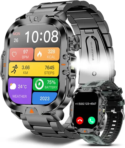 Vista 11 de Reloj inteligente para hombre, respuesta militar, con pantalla de 2.01 pulgadas, más de 170 modos deportivos, reloj inteligente de fitness, IP68