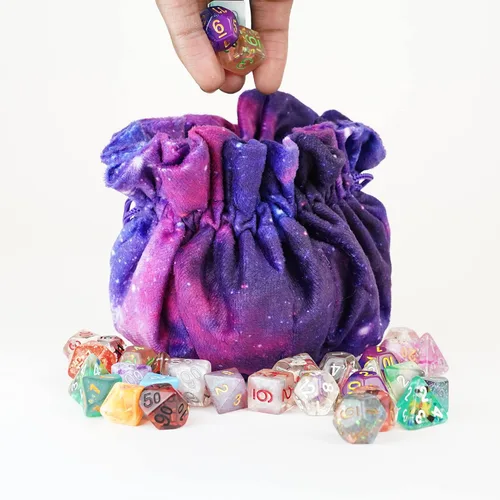 Vista 2 de FanRoll Velvet Compartment Dice Bag with Pockets: Nebula, Role Playing Game Dice Accessories for Dungeons and Dragons