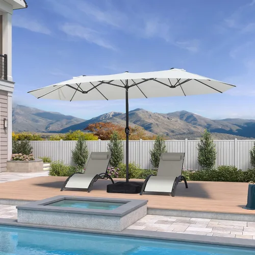 Vista 27 de PURPLE LEAF - Sombrilla de mercado de patio de 13 pies con base rectangular doble cara, sombrilla de mesa para exteriores con manivela, 12 varillas