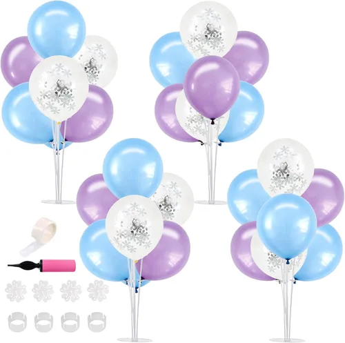 Vista 23 de TONIFUL Juego de 4 centros de mesa de globos con soporte para globos de color negro, azul y plateado