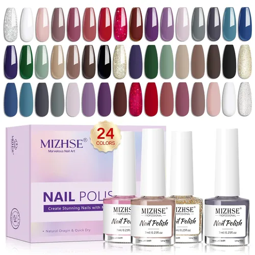 Vista 10 de MIZHSE Juego de esmaltes de uñas de secado rápido, 24 colores para primavera y verano, esmalte de uñas regular, sin gel, secado al aire, rápido