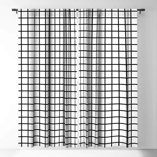 Vista 2 de Little Arrow Design Co - Cortinas opacas con rejilla monocromática, color negro, 50 x 84 pulgadas
